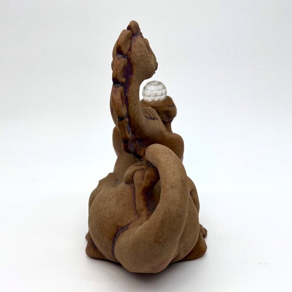 1986 Handmade Stoneware Dragon Sculpture With Crystal Ball - Picture 3 of 8